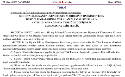 Sigorta Tahkim Başvurularında Parasal Sınırlar Artırıldı